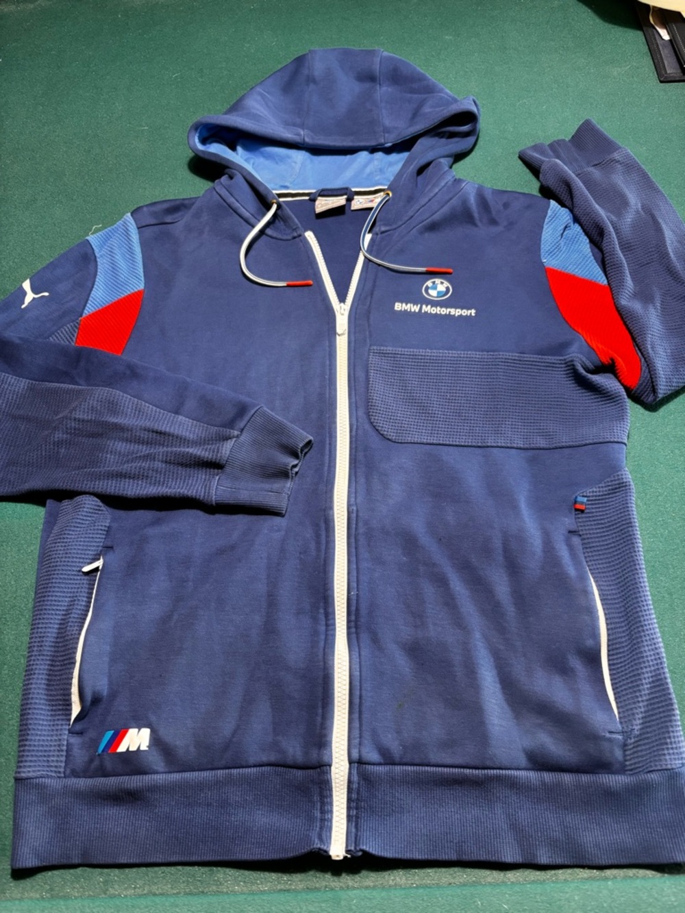 BMW Motorsport Puma Navy Zip-Up Hoodie with Red & Light Blue Accents , m , $45